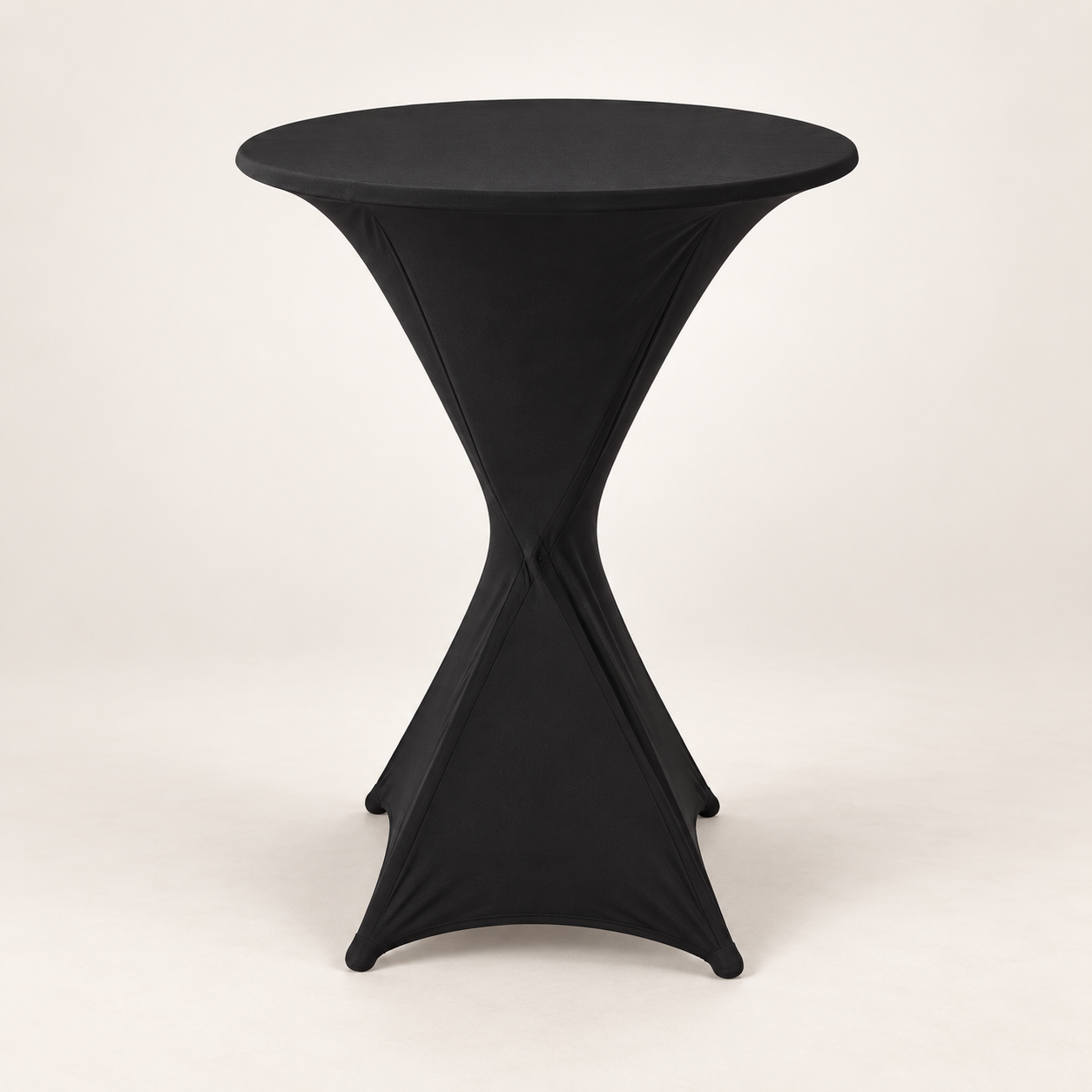 33-inch bar-height cocktail table dressed with a fitted black spandex linen