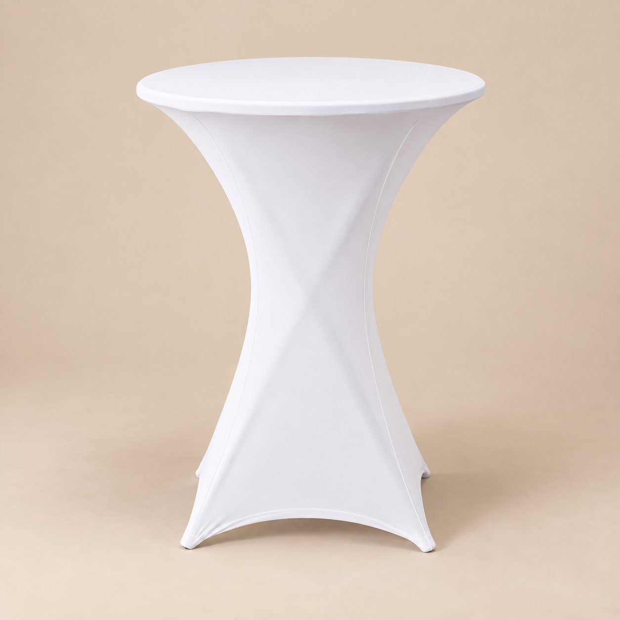 33-inch bar-height cocktail table dressed with a fitted white spandex linen